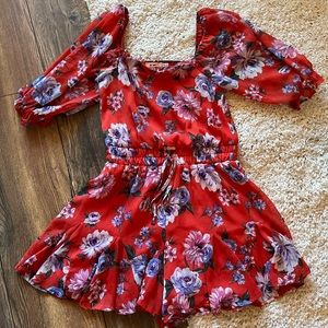 Mi Ami Red Floral Puff Sleeve Romper